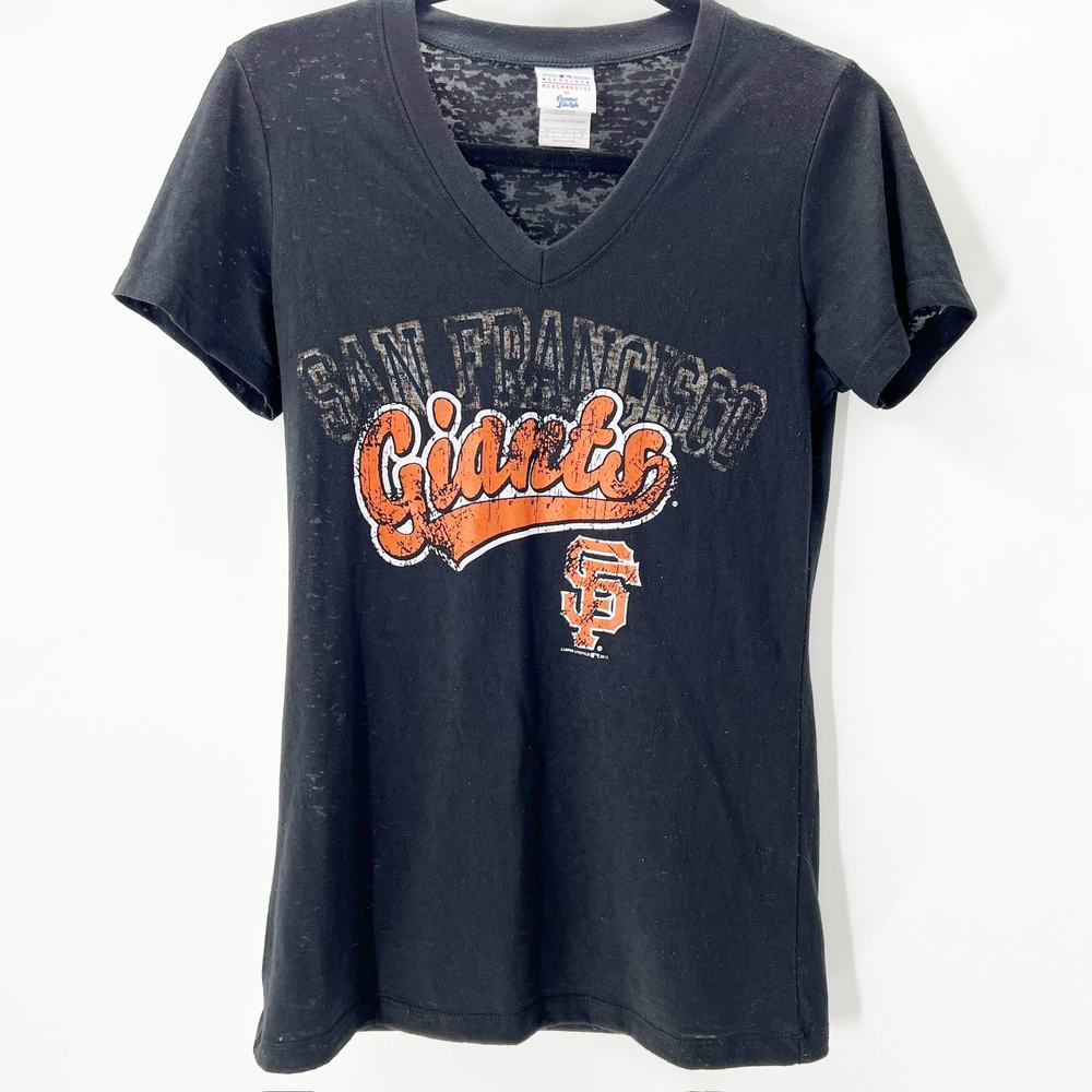 MLB San‎ Francisco Giants Women's Black V Neck Shorts Sleeve T Shirt Tee Top M